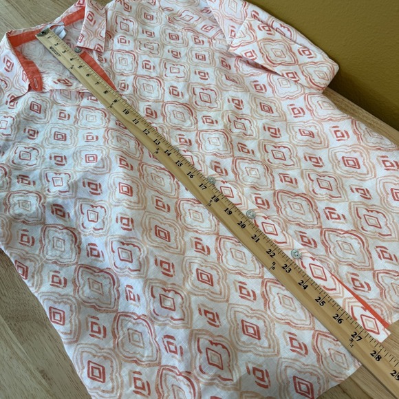 Chico's No Iron Linen Shirt Size 12 Button Down 3/4 Sleeve Geometric Print - Picture 8 of 9